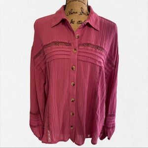Free People Boho Raspberry Blouse Sequins